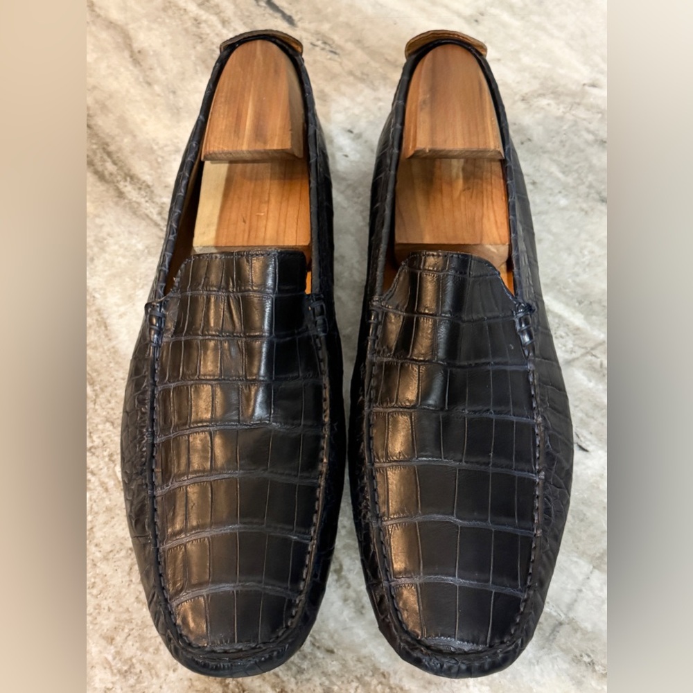 TINCATI Milano Genuine Crocodile Driving Mocassin Moc Loafer Blue Drivers Croc